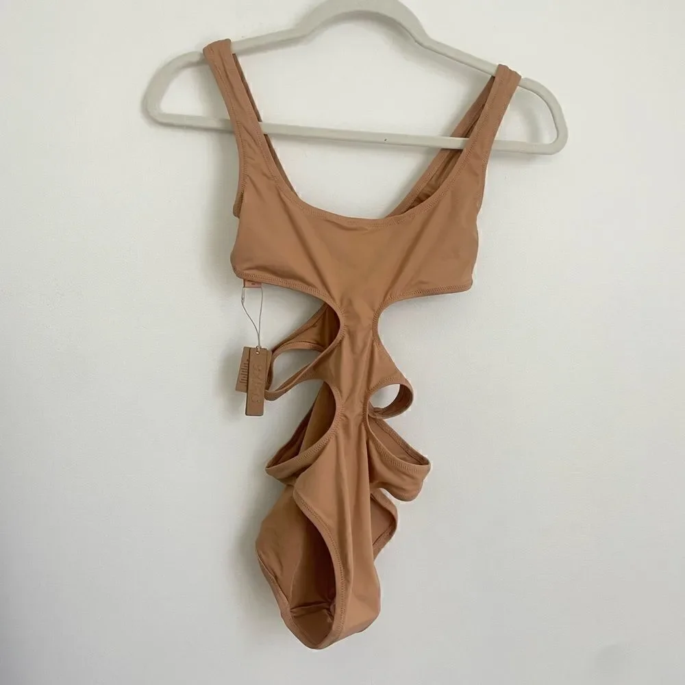 NWT SKIMS Ochre Tan Swim Tank Cut Out Monokini Size Small